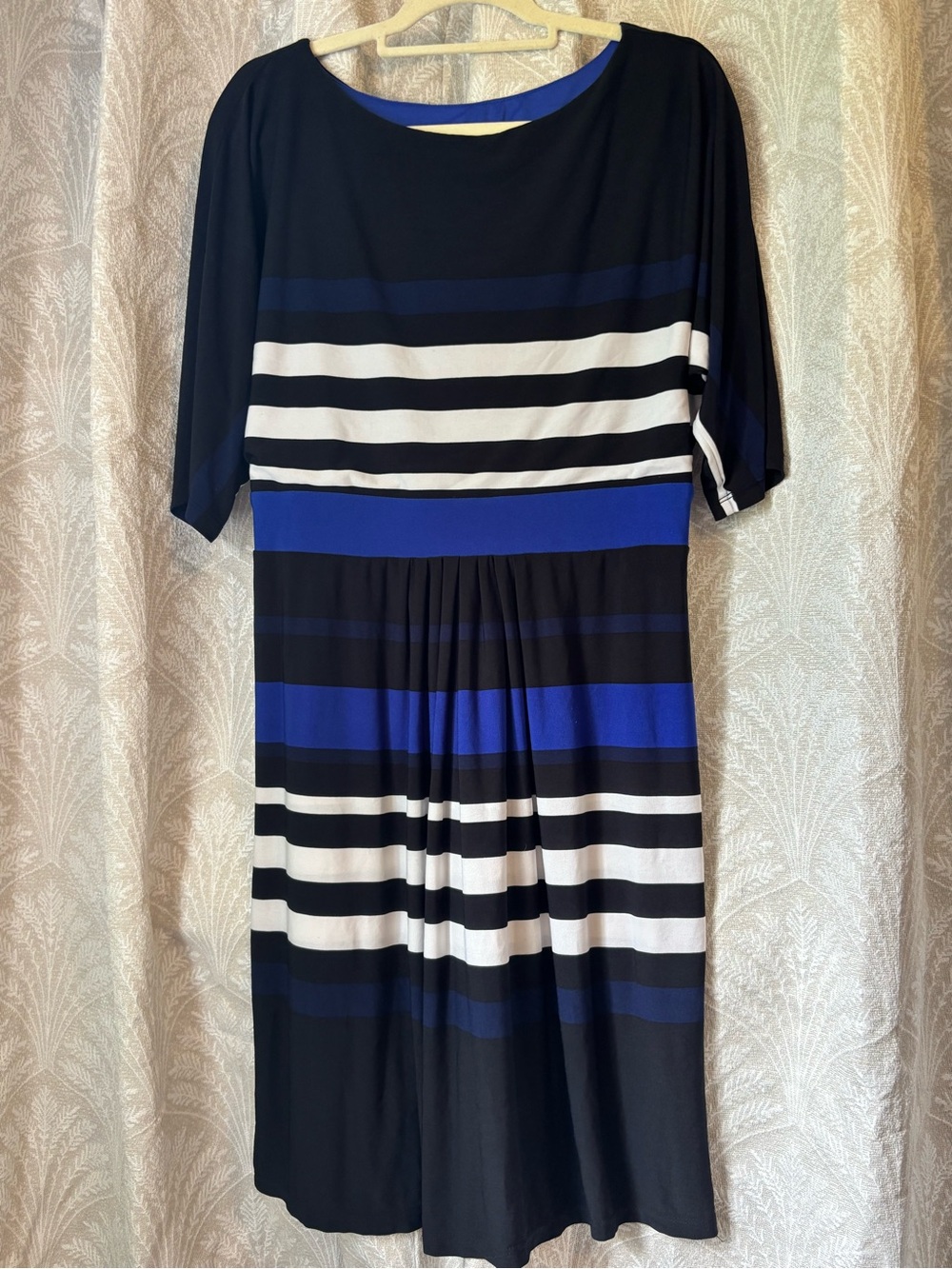 Sandra Darren Blue, Black and White Striped Midi Dress